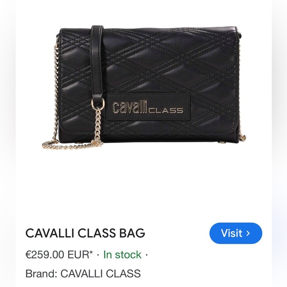 NWT Cavalli Class Black Quilted Leather Crossbody Bag 8” x 6” - Picture 3 of 7